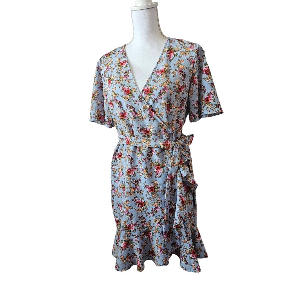 Topshop Floral Wrap Tea Dress Confetti Print Blue – Women’s Size 6